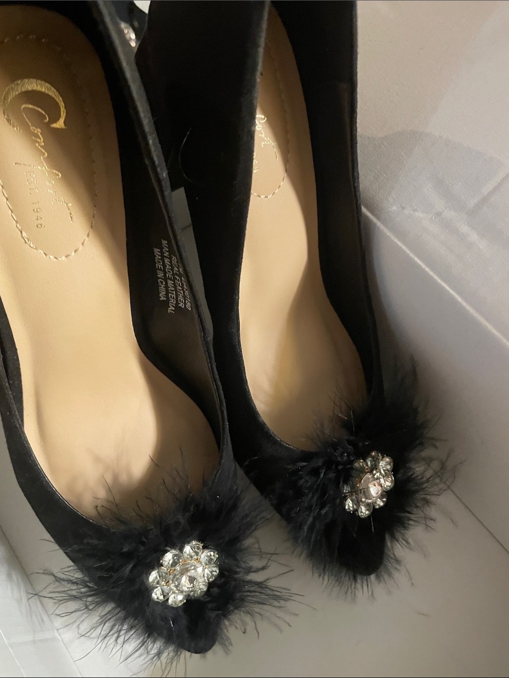 Black Crystal & Feather Pump - Women's Dress Heel